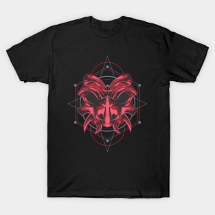 PINK SAMURAI MASK SACRED GEOMETRY T-Shirt